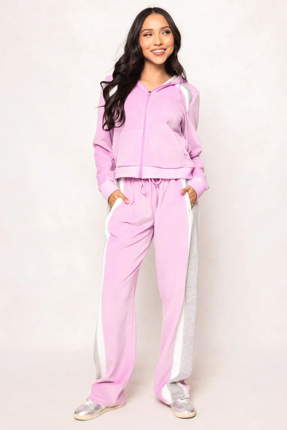 Kailey Zip Up Velour Sweatshirt in Pink