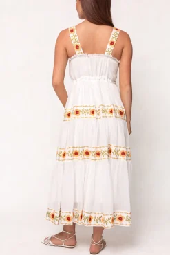 Katerina Dress in White with Floral Trim