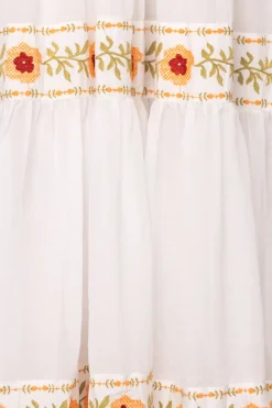 Katerina Dress in White with Floral Trim