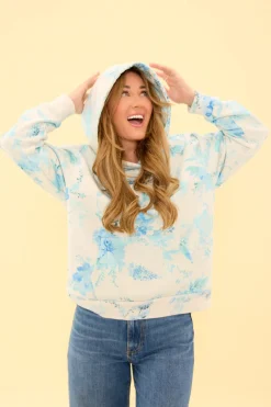 Kian Hooded Sweatshirt in Blue Aquarelle Fleur