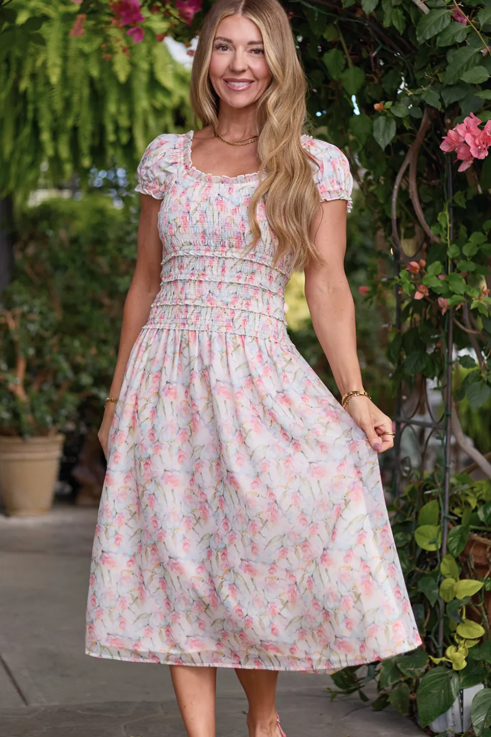 Kyla Dress in Watercolor Orchids
