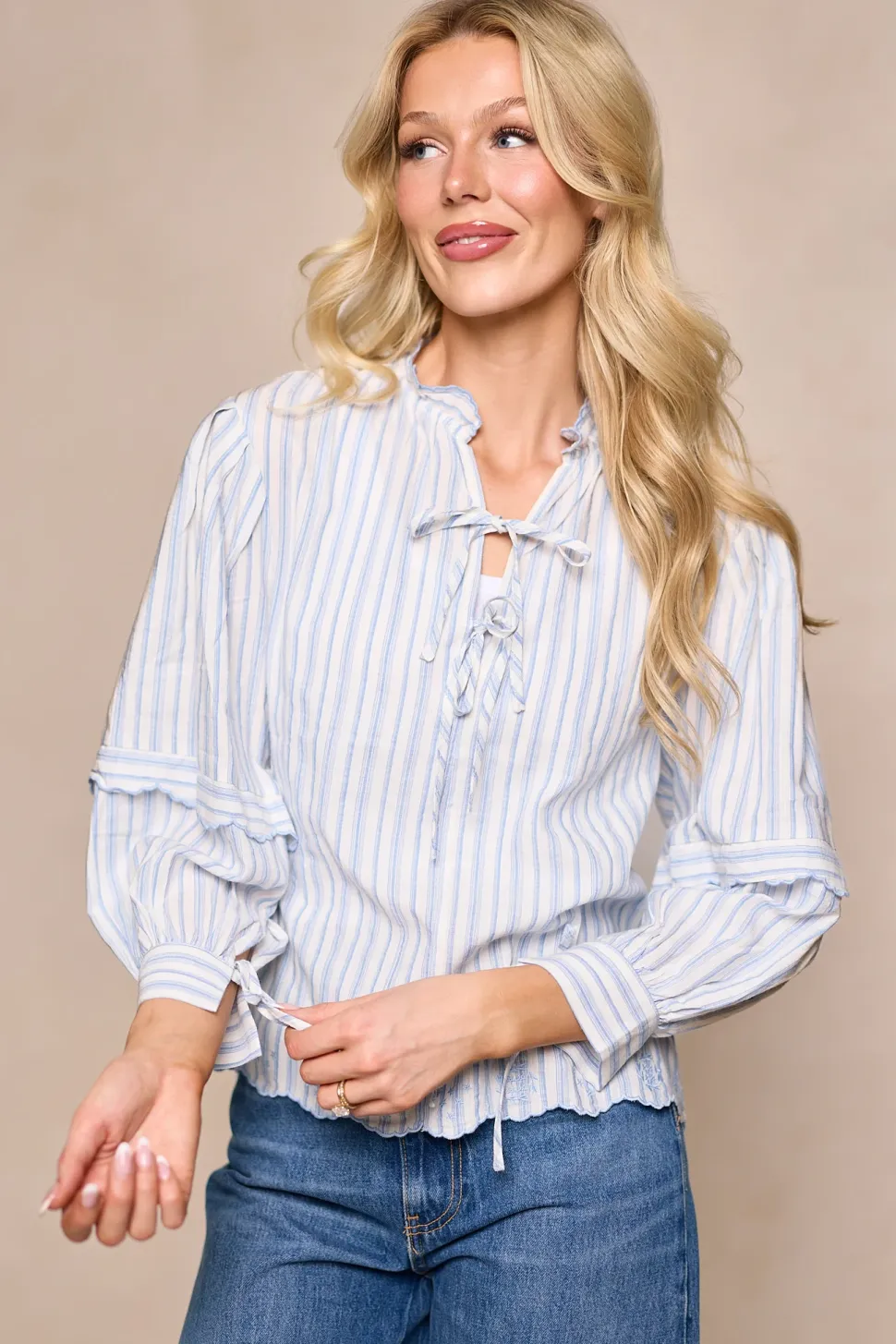 Leticia Top in White & Blue Stripe