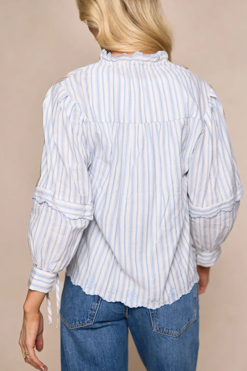 Leticia Top in White & Blue Stripe