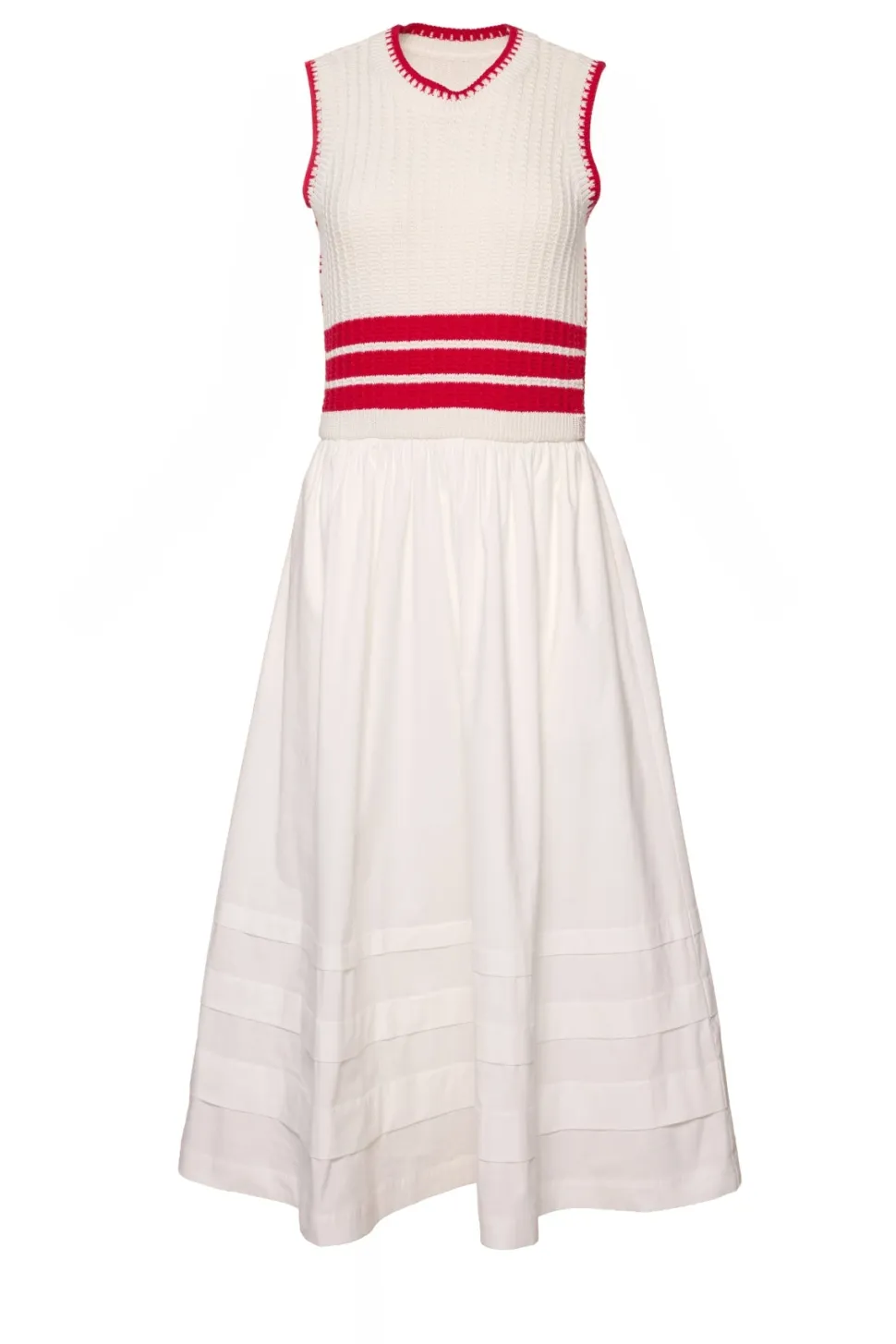 Lisbon Dress in Ivory & Firework Red