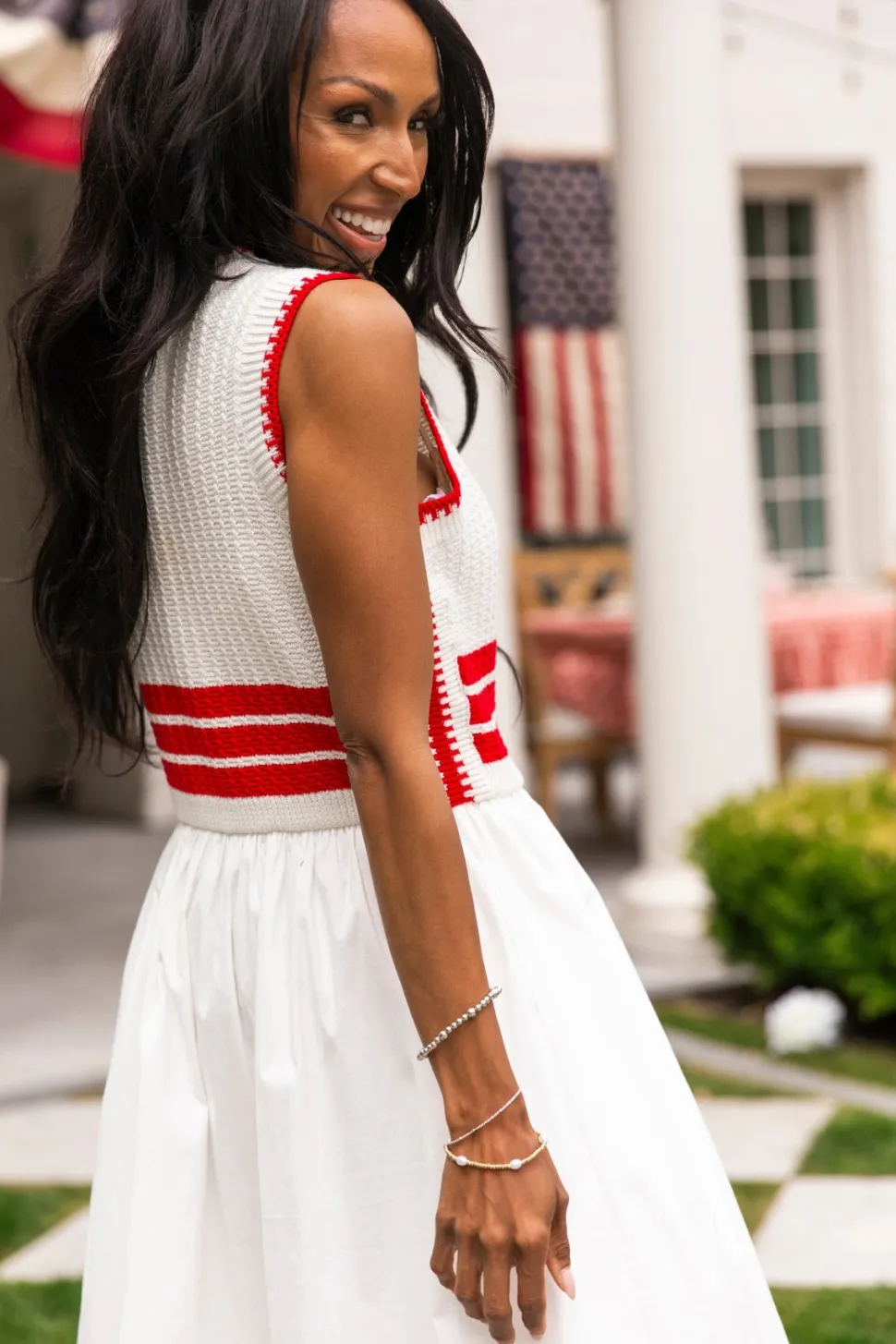 Lisbon Dress in Ivory & Firework Red