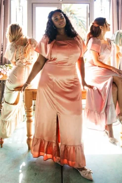 Maddie Dress in Apricot Crush Satin