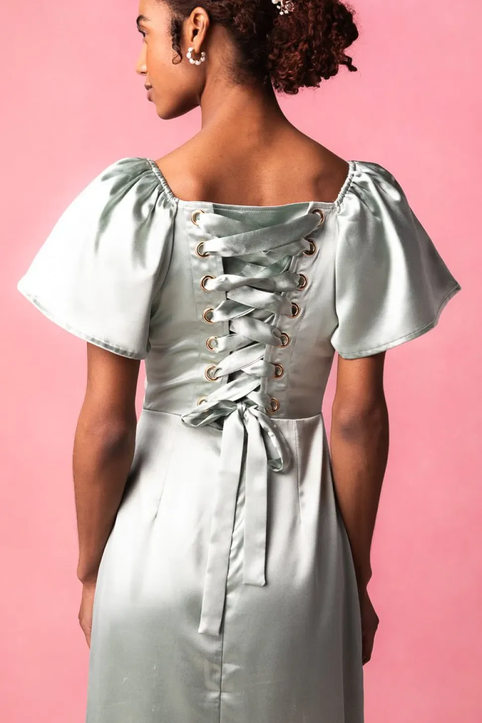 Maddie Dress in Sage Satin