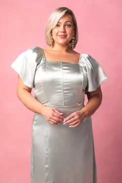 Maddie Dress in Sage Satin