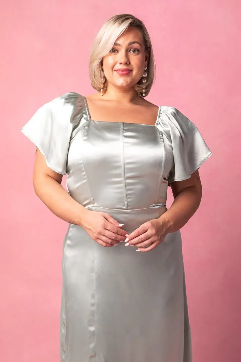 Maddie Dress in Sage Satin