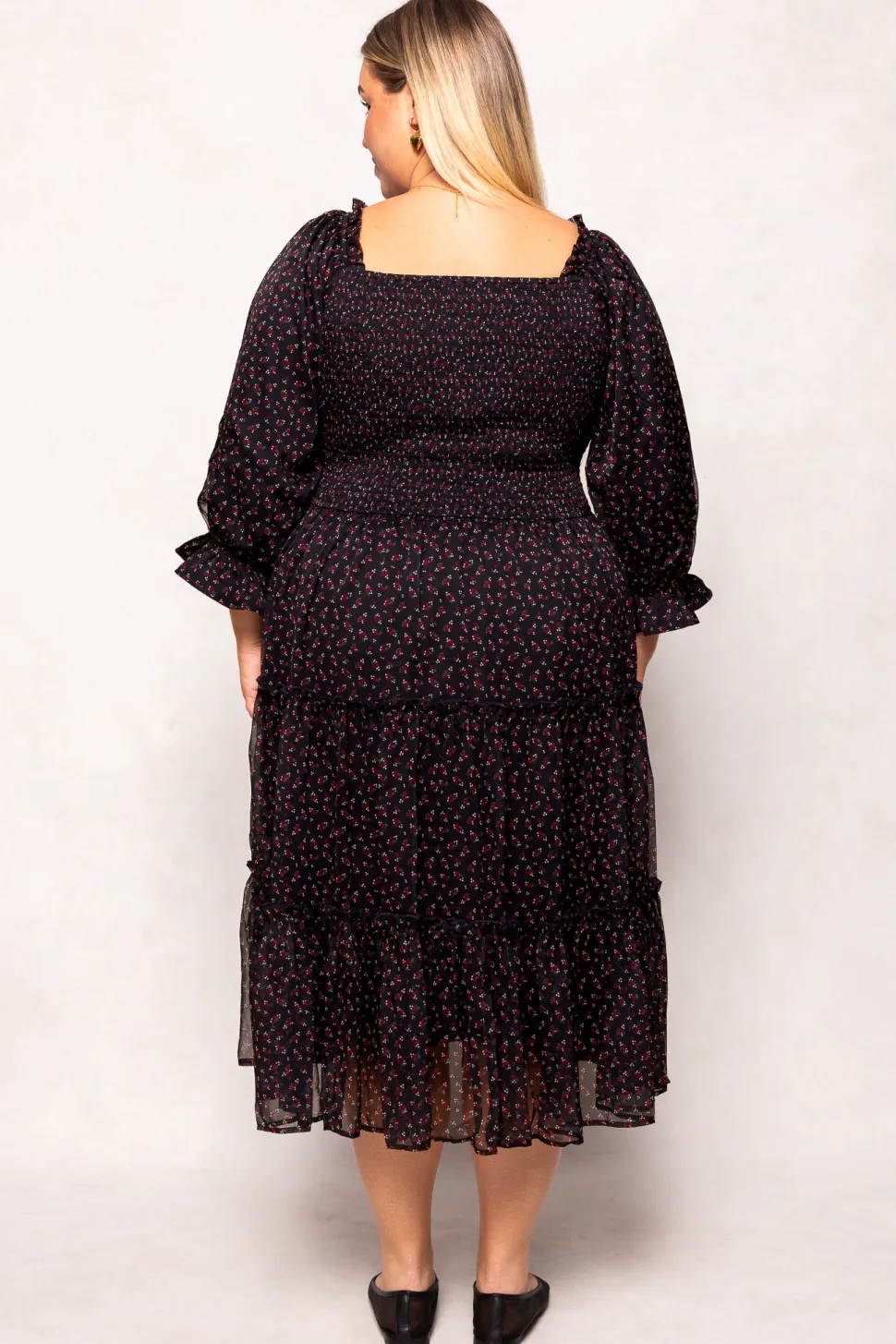 Madeline Dress in Black Ditsy Floral