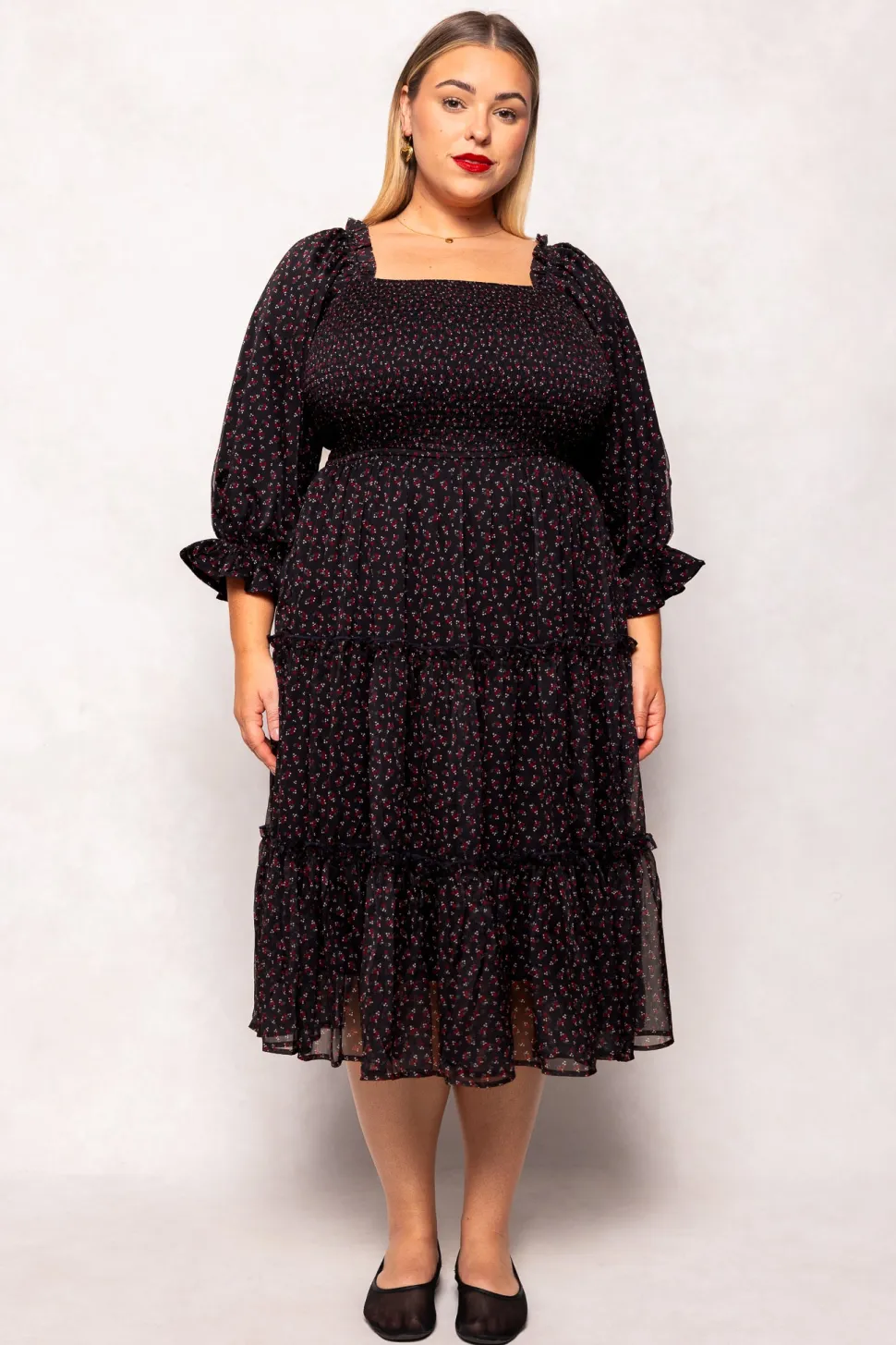 Madeline Dress in Black Ditsy Floral