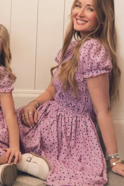 Marcell Dress in Purple Polka Dot