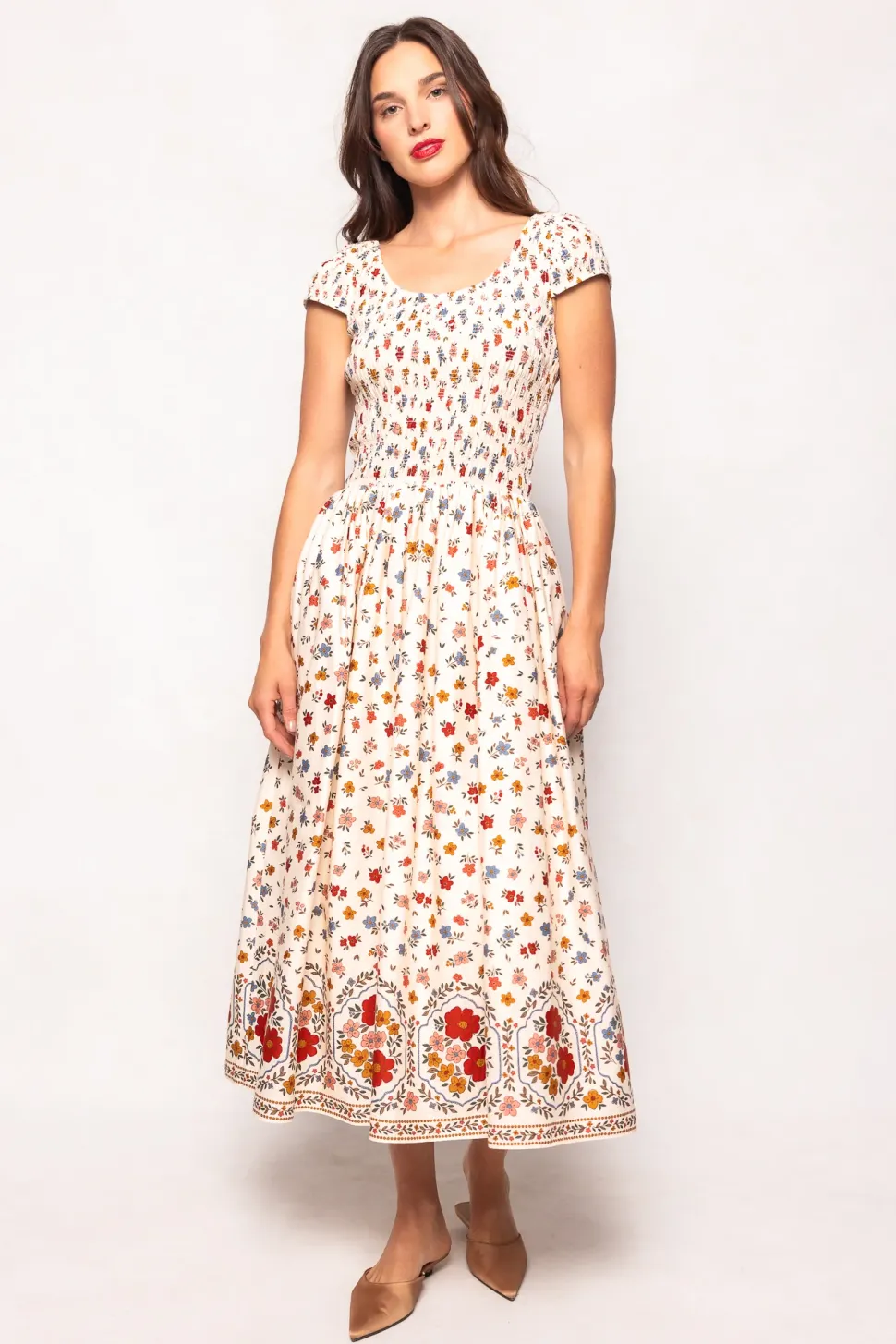 Marlow Cap Sleeve Dress in Cream Ditsy Floral