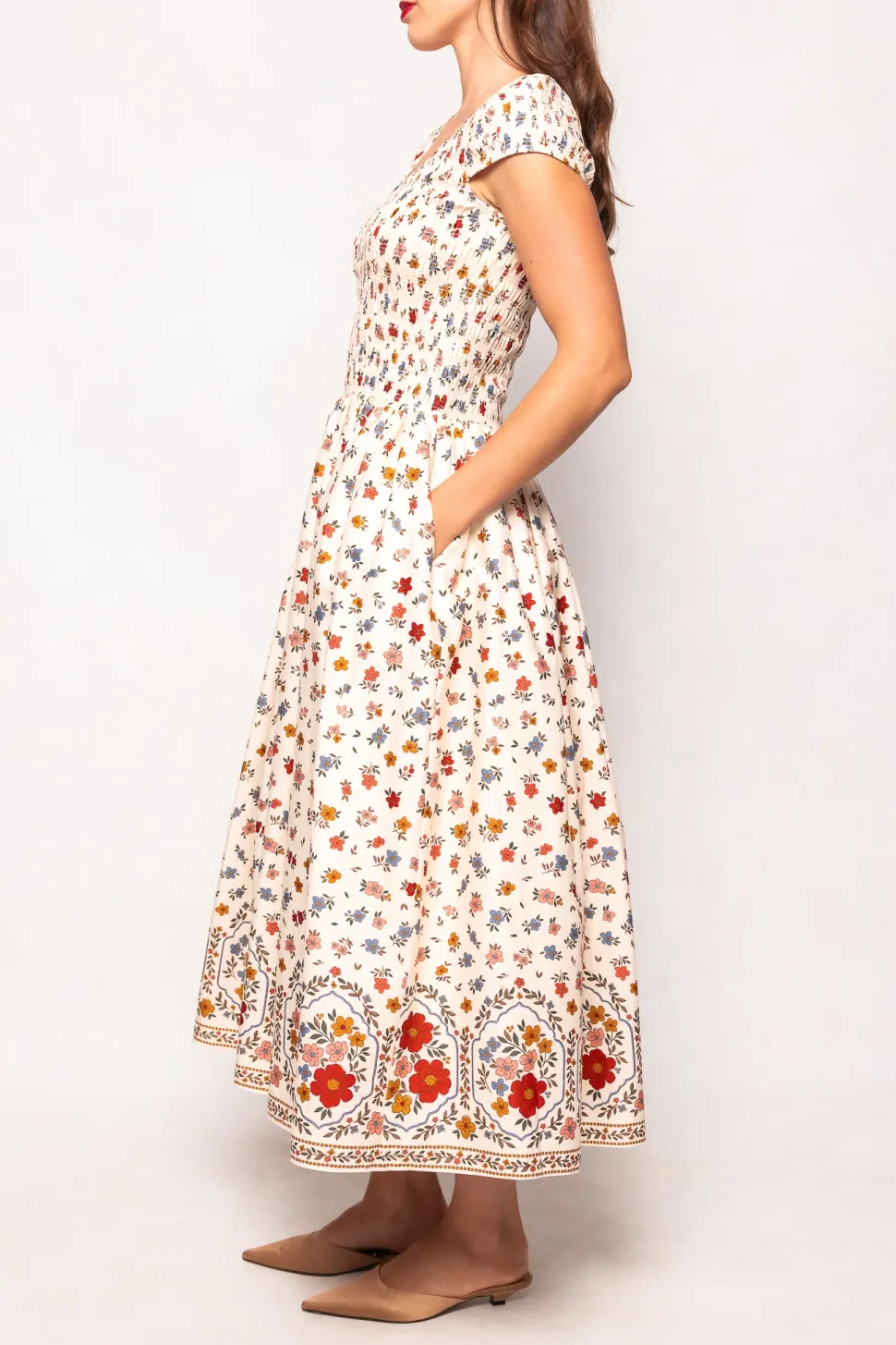Marlow Cap Sleeve Dress in Cream Ditsy Floral
