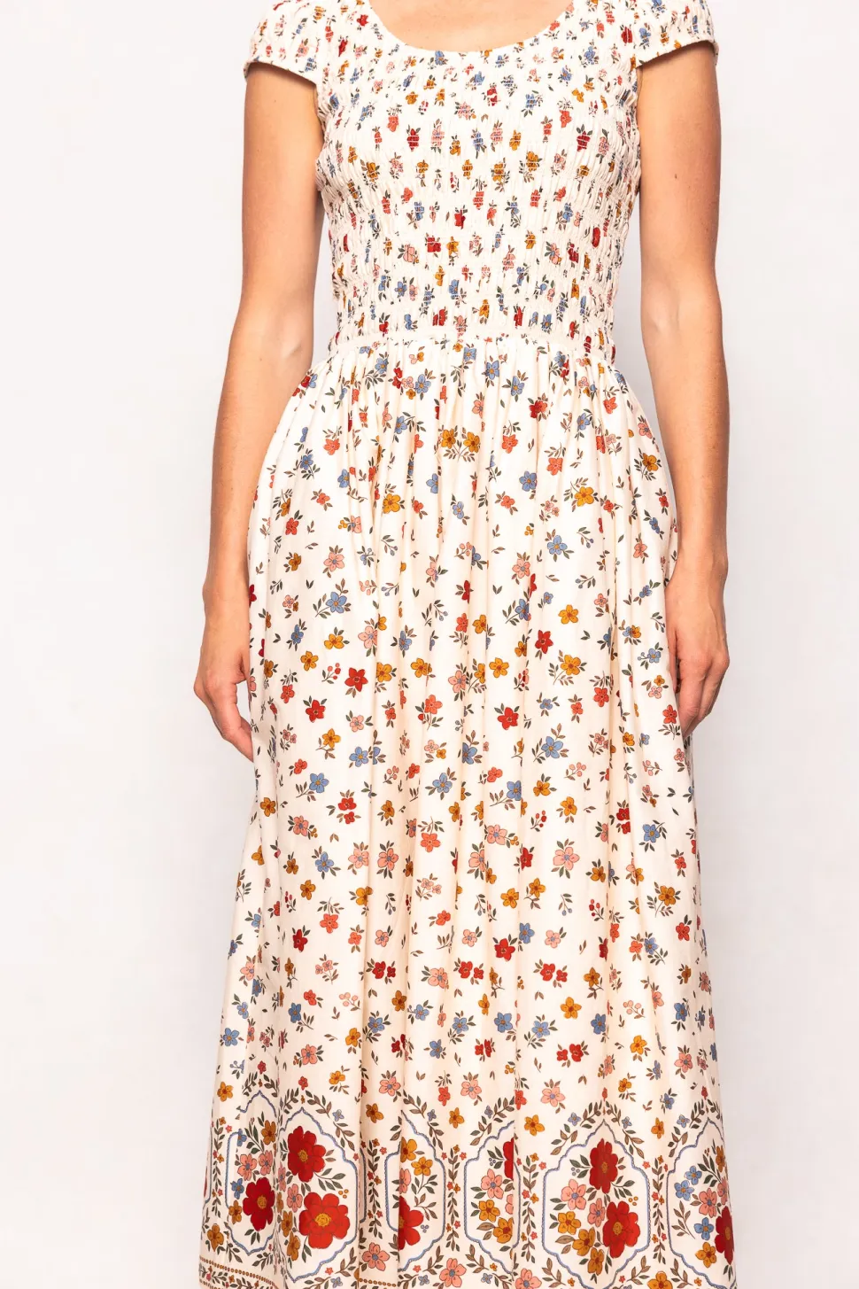 Marlow Cap Sleeve Dress in Cream Ditsy Floral