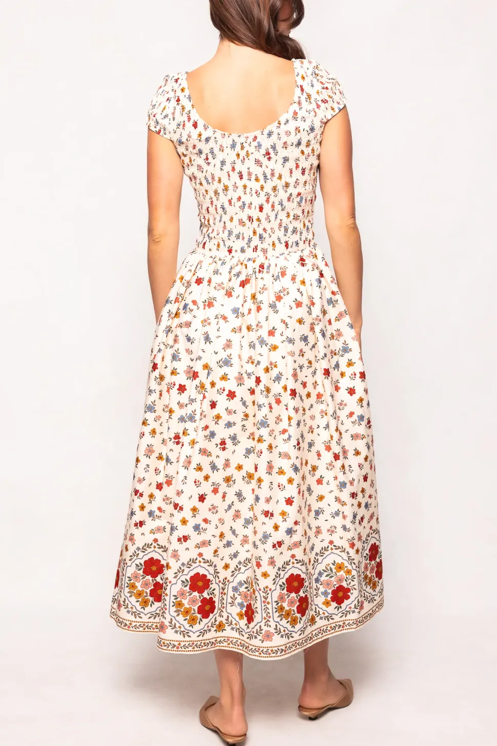 Marlow Cap Sleeve Dress in Cream Ditsy Floral