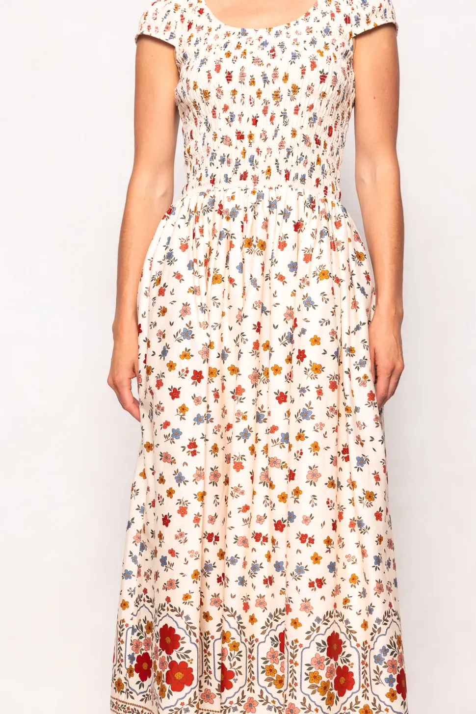 Marlow Cap Sleeve Dress in Cream Ditsy Floral