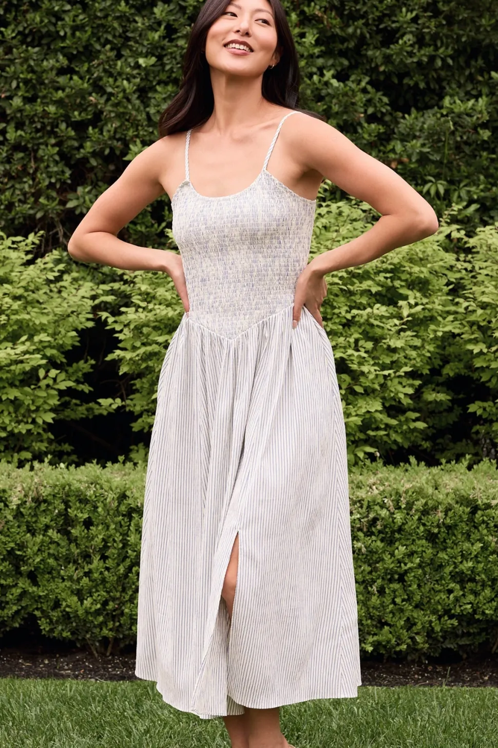 Maxwell Dress in Blue & White Pinstripe