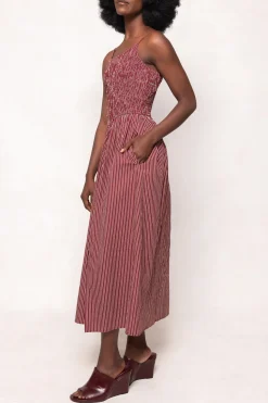 Maxwell Dress in Burgundy Pinstripe