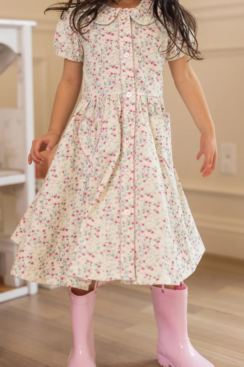 Mini Alayna Play Dress in Ivory Pansy Trellis