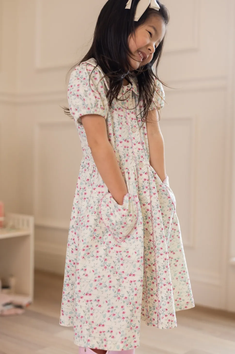 Mini Alayna Play Dress in Ivory Pansy Trellis