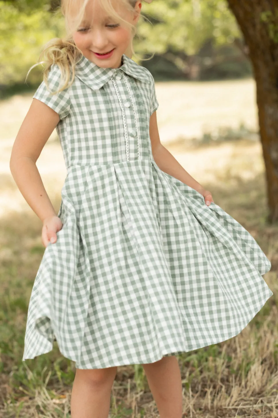 Mini Amber Dress in Sage Gingham