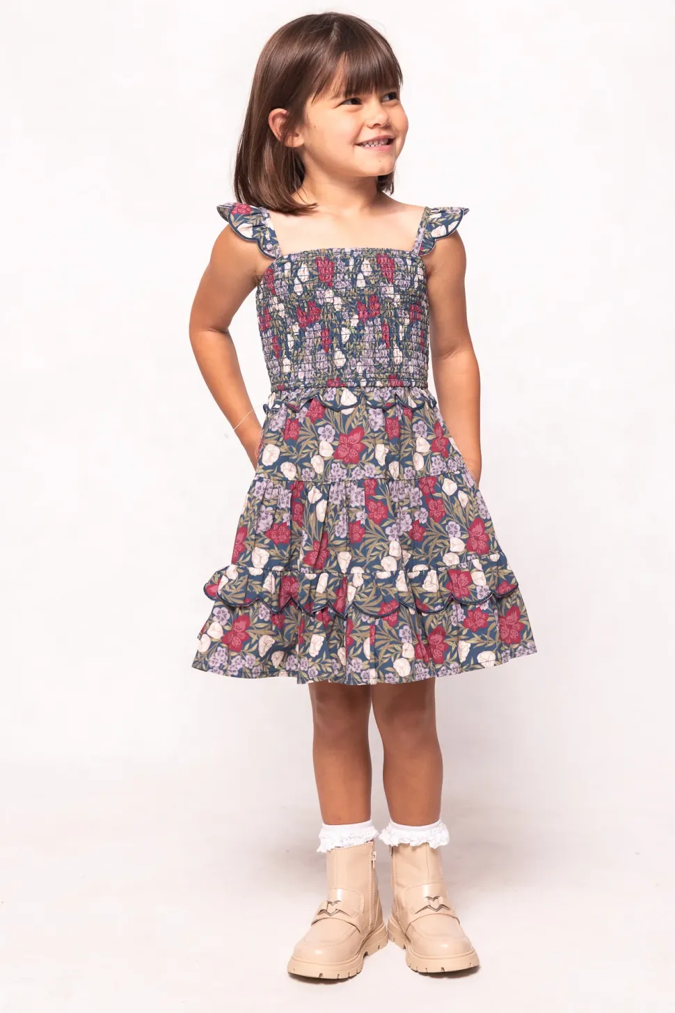 Mini Blossom Dress in Navy Meadow