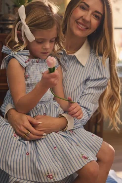 Mini Bluebell Dress in Blue & White Stripes