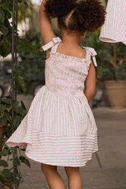 Mini Bluebell Dress in Green & Pink Pinstripe