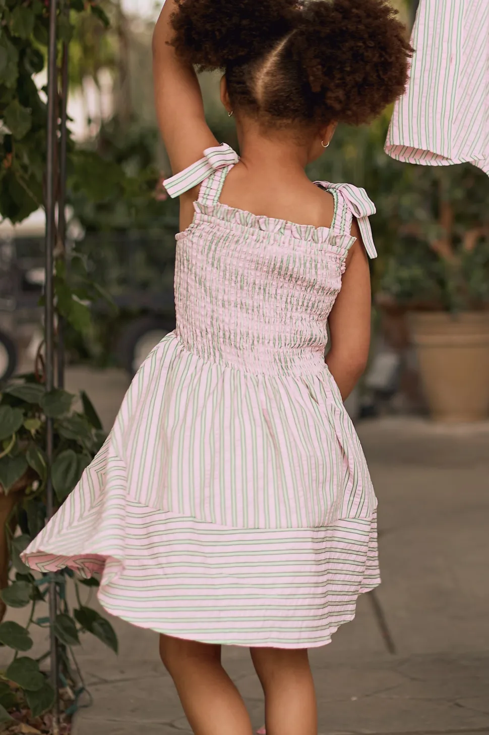 Mini Bluebell Dress in Green & Pink Pinstripe