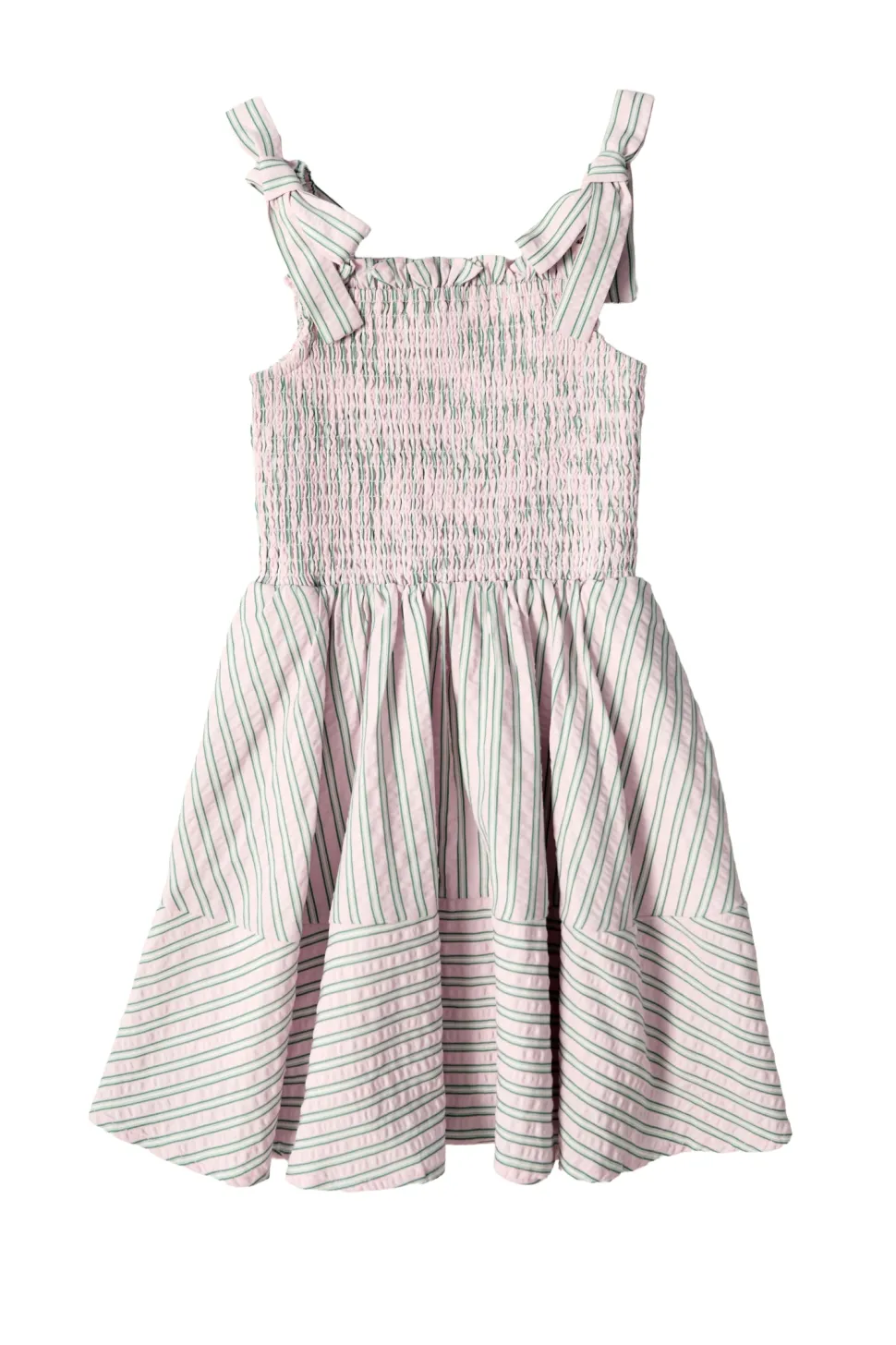 Mini Bluebell Dress in Green & Pink Pinstripe