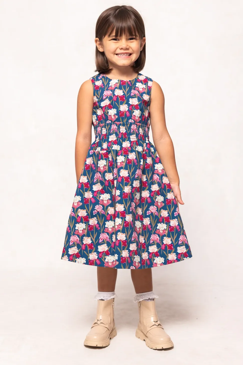Mini Carly Dress in Navy Pressed Petals