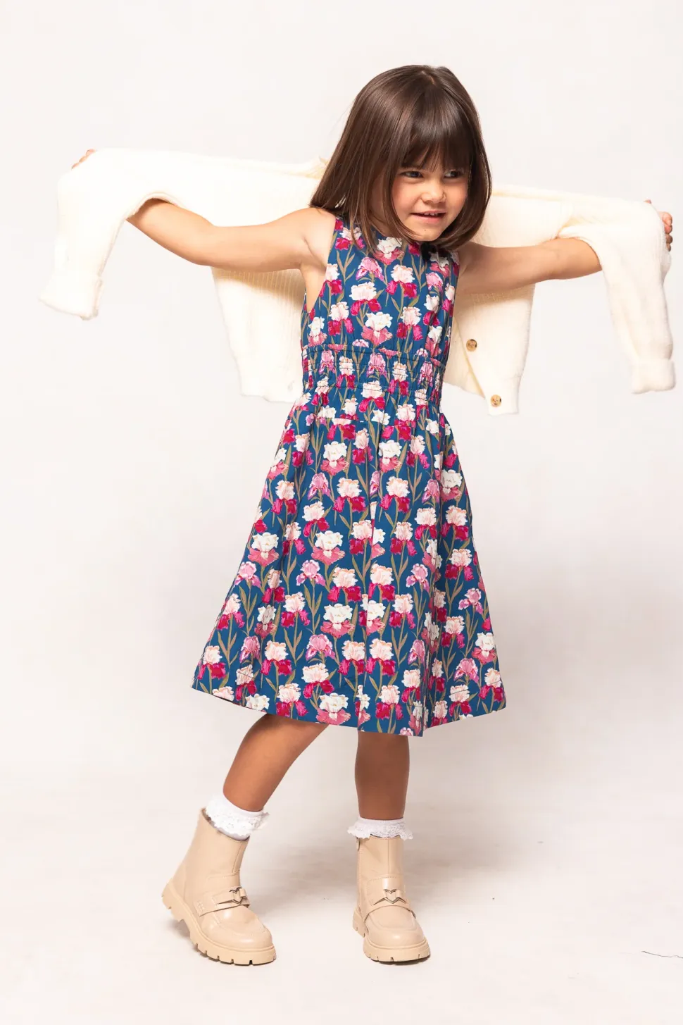 Mini Carly Dress in Navy Pressed Petals