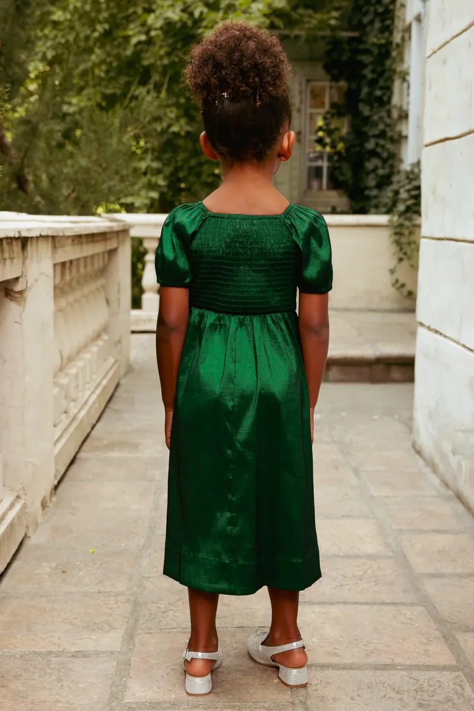 Mini Cassie Dress in Green Taffeta