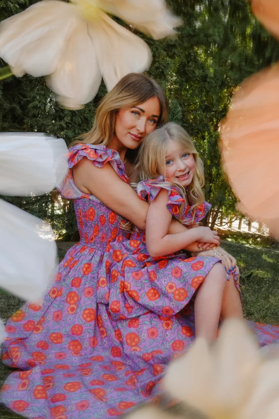Mini Hattie Dress in Thistle Flower Poppy Woodblock