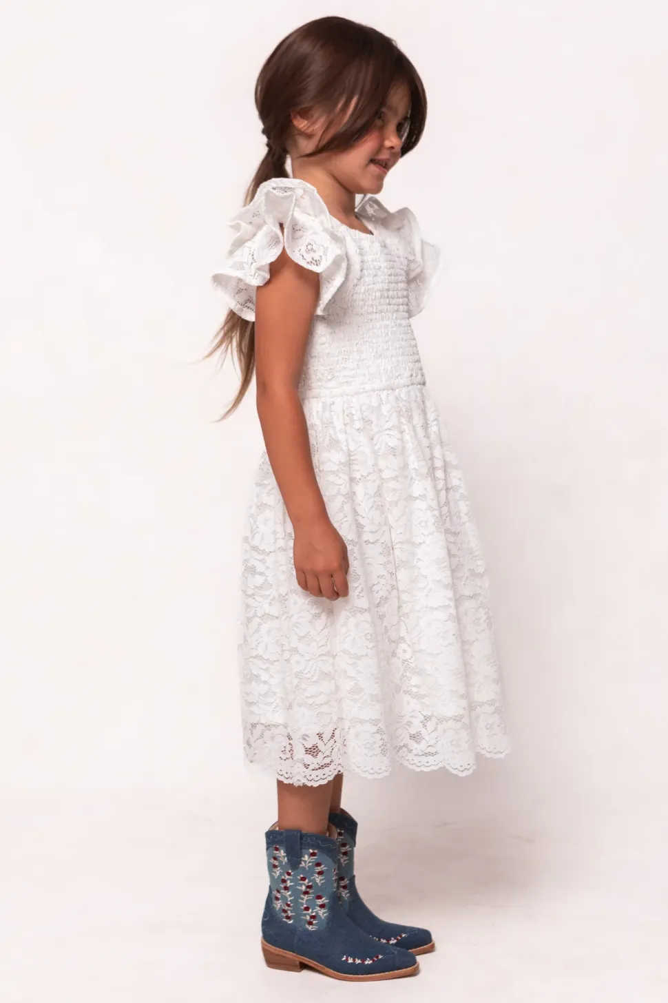 Mini Hattie Dress in White Lace