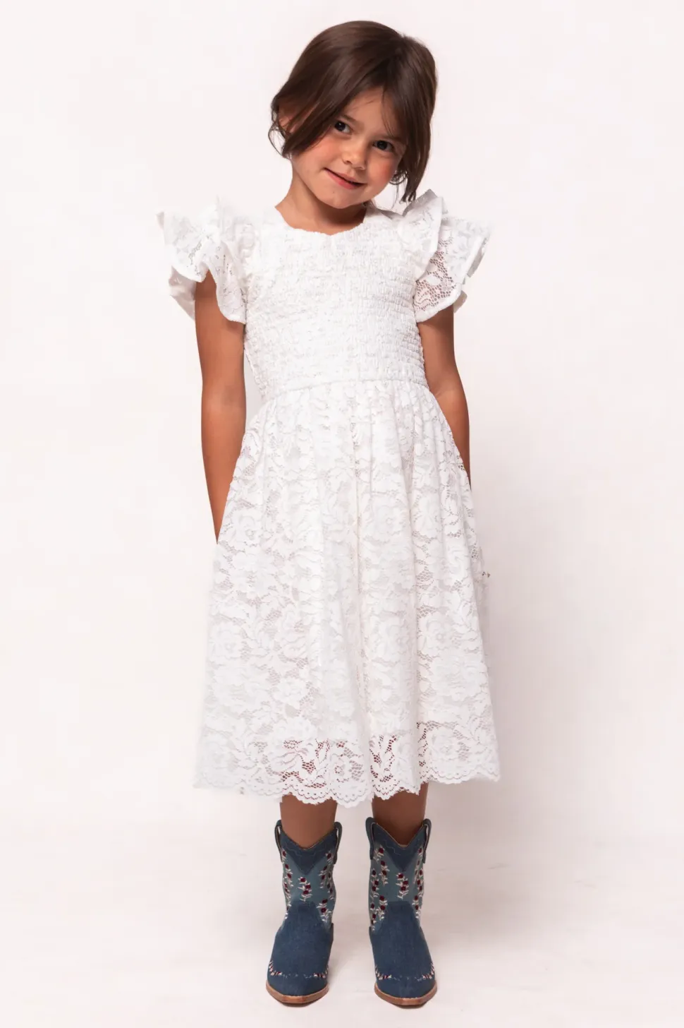 Mini Hattie Dress in White Lace