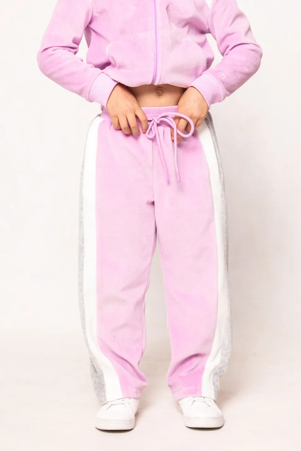 Mini Kailey Velour Track Pants in Pink