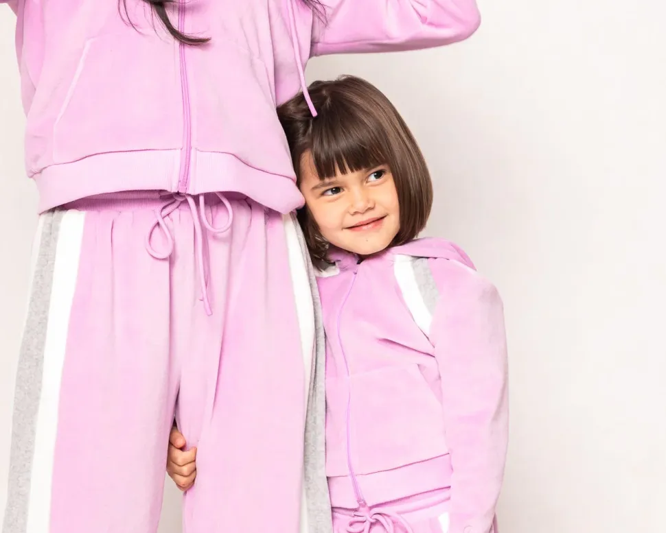 Mini Kailey Velour Track Pants in Pink