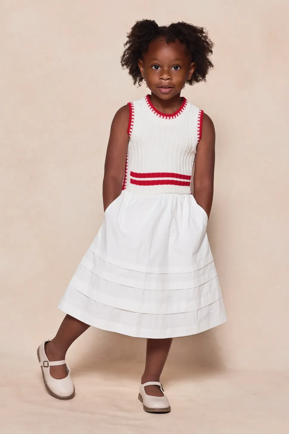 Mini Lisbon Dress in Ivory & Firework Red