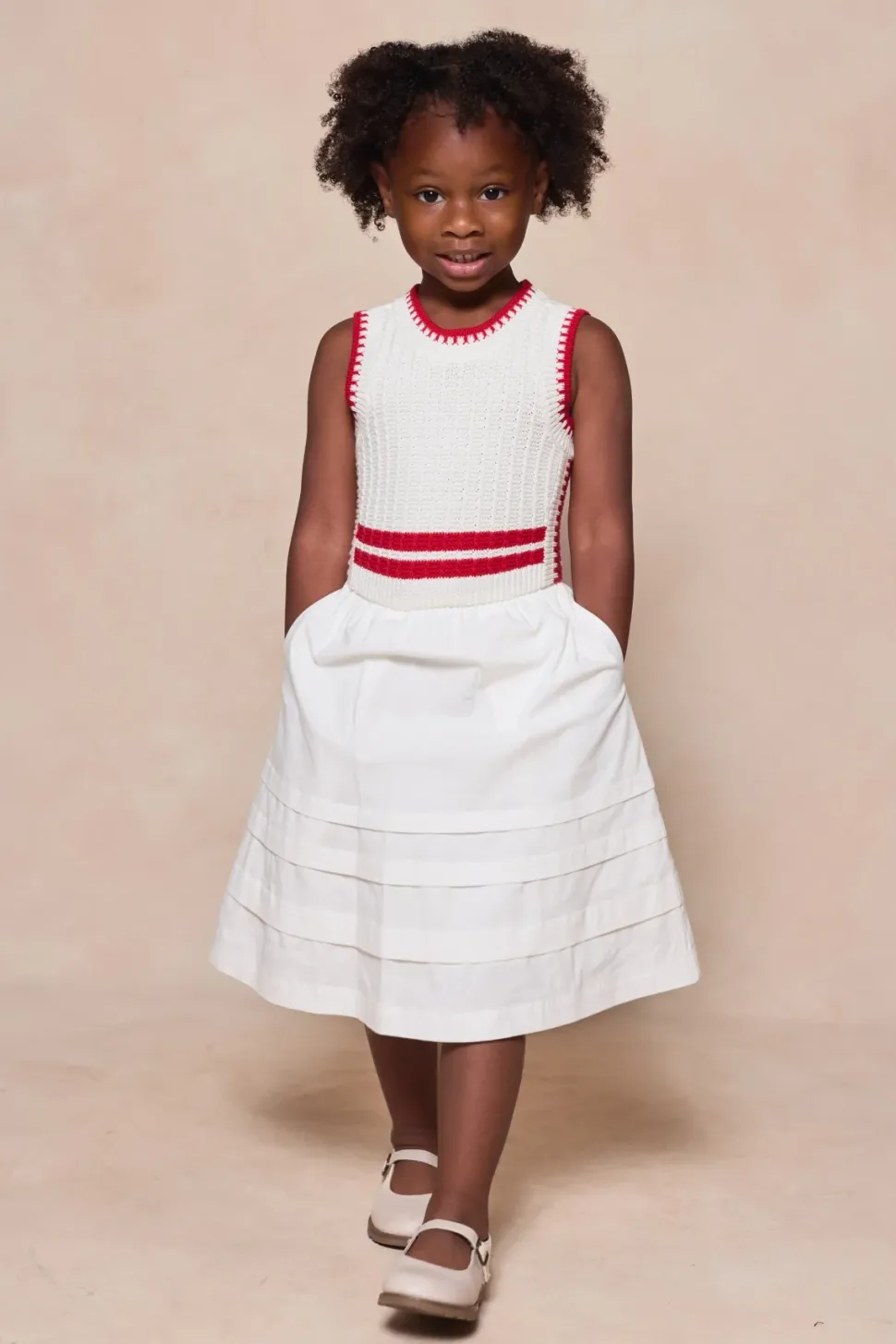 Mini Lisbon Dress in Ivory & Firework Red