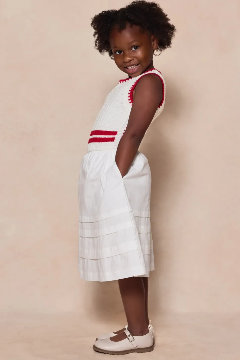 Mini Lisbon Dress in Ivory & Firework Red
