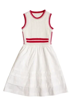 Mini Lisbon Dress in Ivory & Firework Red