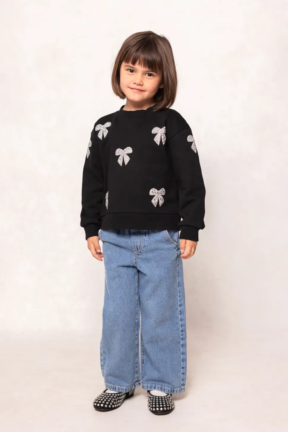 Mini Micah Crew Neck Sweatshirt in Black & Bows