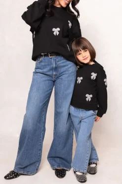 Mini Micah Crew Neck Sweatshirt in Black & Bows
