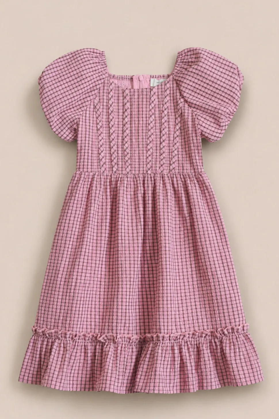 Mini Monica Dress in Pink & Brown Gingham