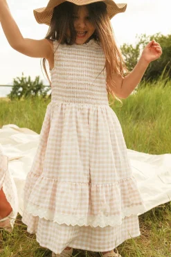Mini Presley Sleeveless Dress in Cream Gingham
