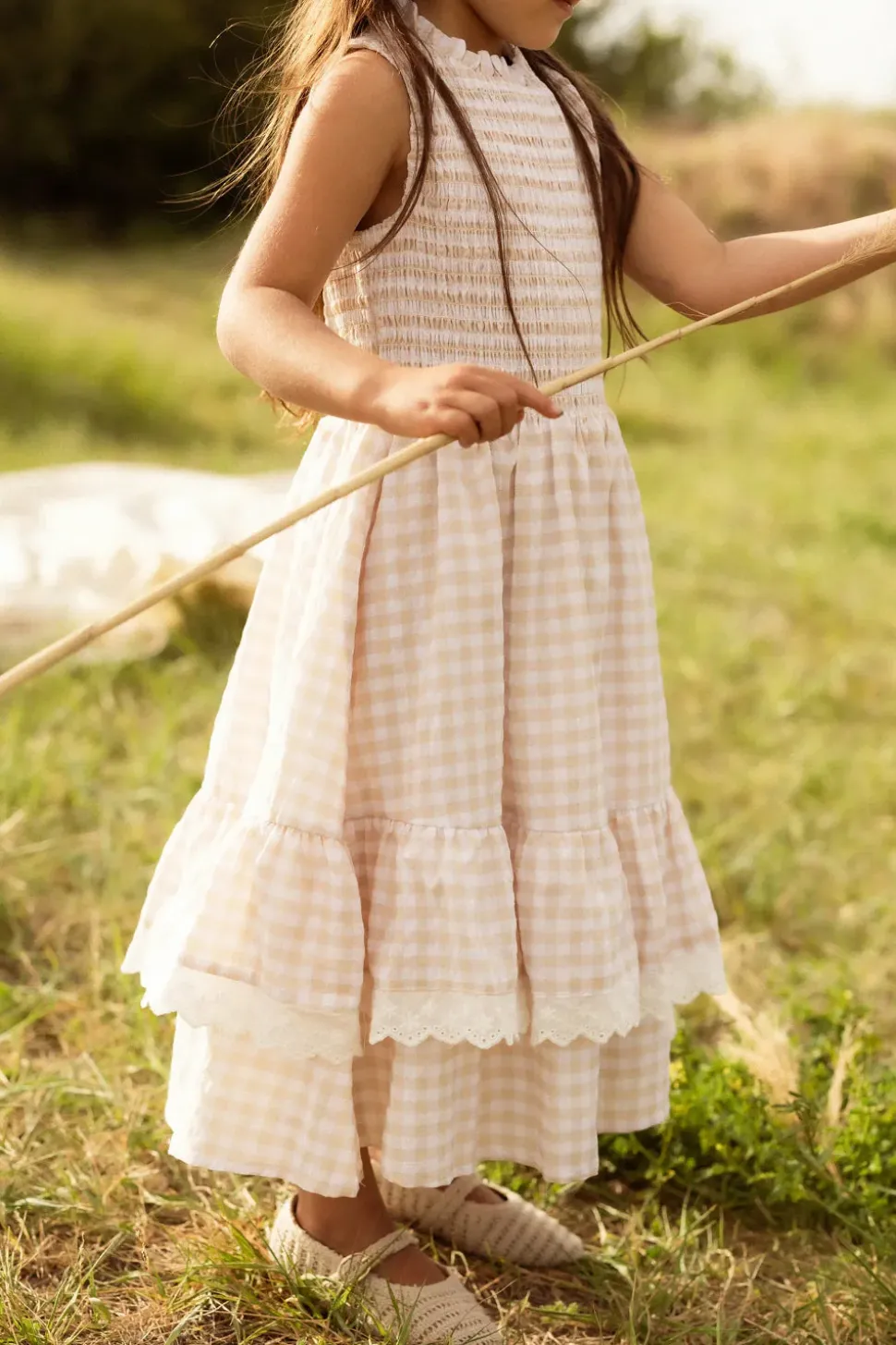 Mini Presley Sleeveless Dress in Cream Gingham