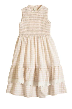 Mini Presley Sleeveless Dress in Cream Gingham