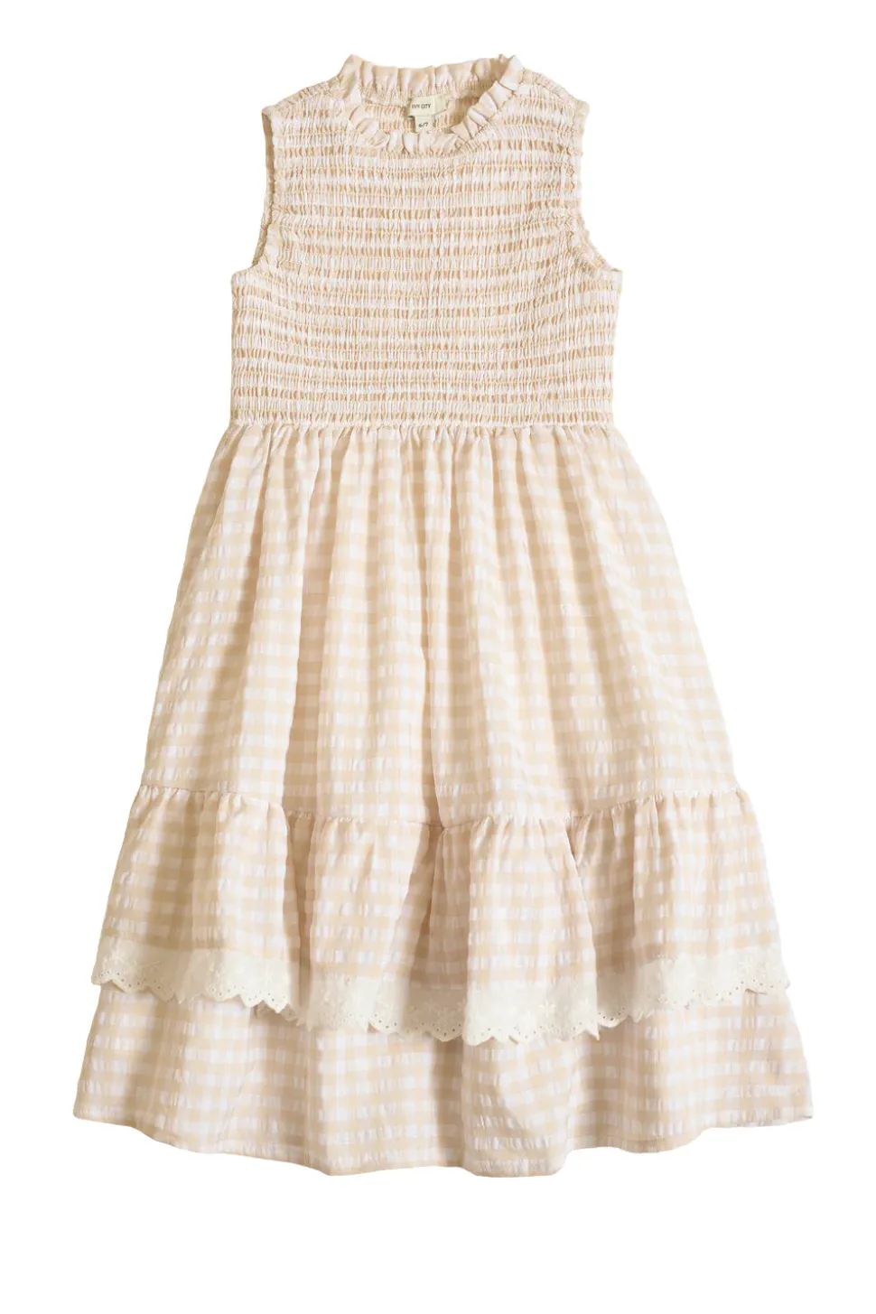 Mini Presley Sleeveless Dress in Cream Gingham